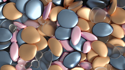 Beautiful background with beads, particles and simulation. 3d illustration, 3d rendering.