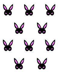 Black Pink bunny bdsm mask. Raster hand drawn design for poster, t shirt print, pattern, social media card, video blog cover, textile, graphic design decoration, logo icon. Feminism illustration set.