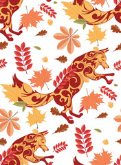 Ornamental fox and autumn leaves