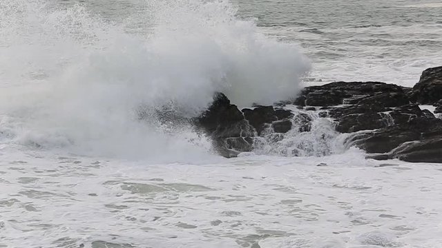 Slow motion footage of powerful waves in North of France in Brittany close to Point du Talud.