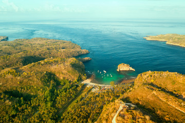 Aerial view of the Crystal bay coastline and beach, Nusa Penida island, Indonesia