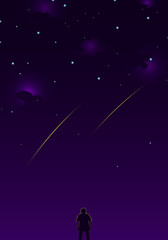 vector children looking two meteor in the night sky