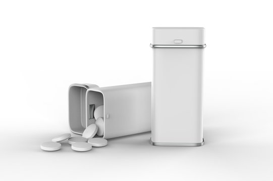 Blank mint tin container for branding and design. 3d render illustration.