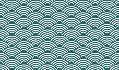 Seamless Pattern, Japanese water waves Traditional Style. Transparent background easy to change objects and background color for web design.