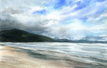 Watercolor Landscape. The sea of Vietnam