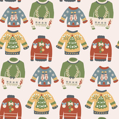 Ugly christmas sweater in a seamless pattern design