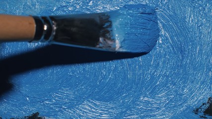 Artist copyist paint seascape with ship in ocean. Craftsman decorator draw as boat sail on blue sea...