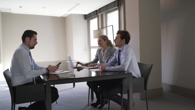 Saleman having an interview for a job