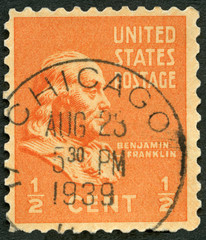 USA - 1937: shows portrait Benjamin Franklin (1706-1790), Presidential Issue, 1937