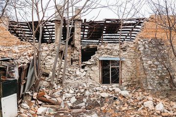 Destroyed building, can be used as demolition, earthquake, bomb, terrorist attack or natural disaster concept