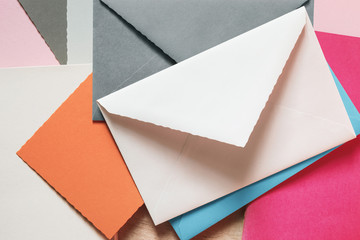 Envelopes and greeting card on the table