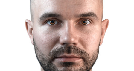 Portrait of a white european men. Close-up. Isolated on white.