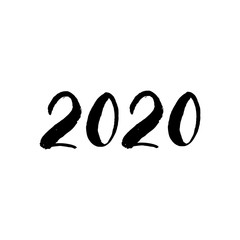 2020 new year numbers isolated doodle design element. Simple black and white year 2020 number for postcard, banner. Vector eps 10.