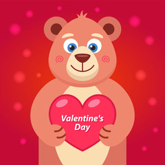 Obraz na płótnie Canvas brown teddy bear with a heart in its paws. declaration of love. flat vector illustration.