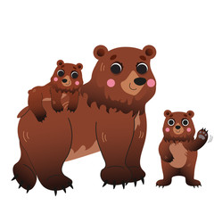 Cute cartoon bear family vector image. Bear mom with her cubs. Forest animals for kids