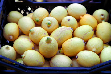 Colorful Display Of Lemons In Market
