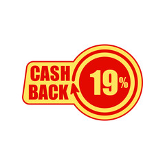 Sticker, tag, label, icon. CASH BACK 19%. Vector illustration.