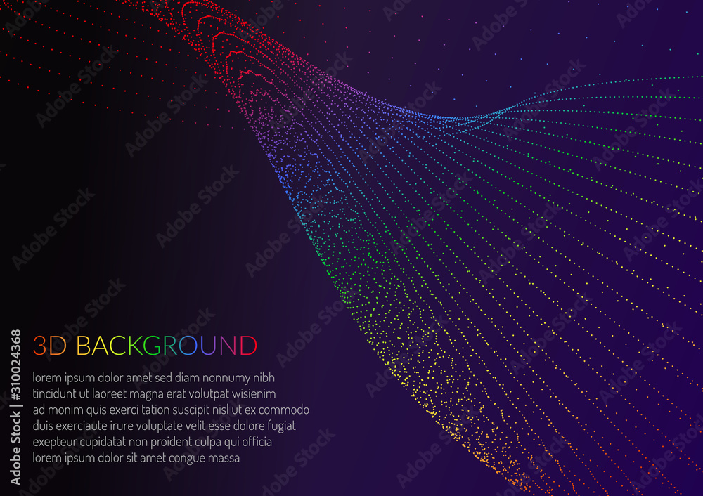 Poster abstract background with particles. volumetric figures and waves of particles. optical illusion of v
