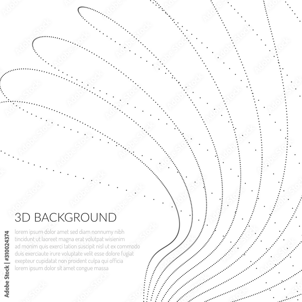Poster abstract background with particles. volumetric figures and waves of particles. optical illusion of v