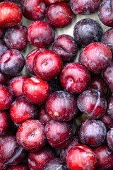 Macro Photo food fruit plums. Texture background of fresh blue plums.
