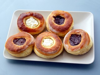 very tasty,sweet rolls with jam and cheese