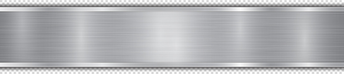 Fototapeta premium Polished plate in silver colors with metal texture, glares and shiny edges. With shadow on transparent background
