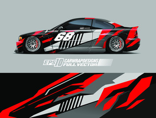 Car wrap design vector. Graphic abstract stripe racing background kit designs for wrap vehicle, race car, rally, adventure and livery. Full vector eps 10