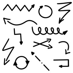 Abstract black Arrows set. Doodle hand made marker style. Sketch illustration collection for business plan, graphic greeting presentation, prints textiles, wrapping, wallpaper, website. Direct Raster.
