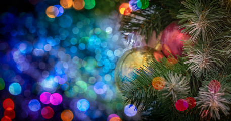 Fototapeta na wymiar Christmass tree and many bokeh lights on the background.