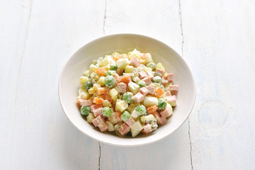 Olivier salad in bowl