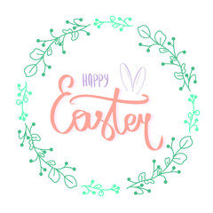 Purple Happy Easter Text wreath sign lettering typography. Calligraphy spring postcard or poster graphic design lettering element. Hand written calligraphy spring postcard. Cute Vector calligraphy.