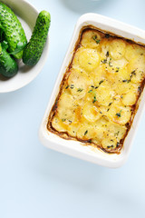 Potato gratin in baking dish