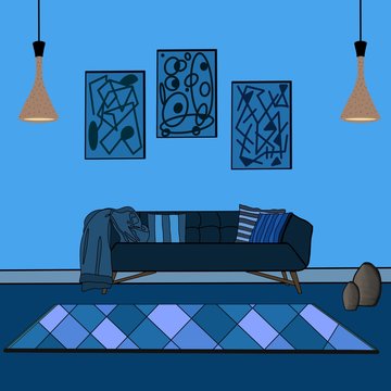 Illustration Of A Blue Room With A Couch