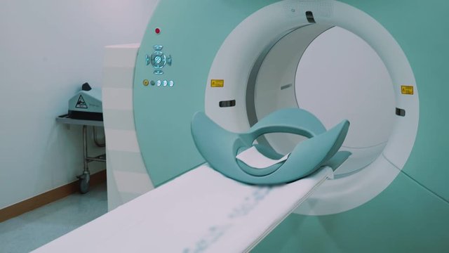 Room with white magnetic resonance tomograph for examination of the human