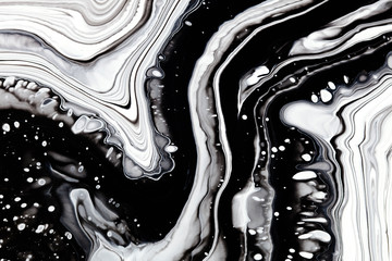 Monocolor alcohol ink marbling raster background. Liquid waves and stains minimalistic illustration. Black and white abstract fluid art. Acrylic and oil paint flow monochrome contemporary backdrop.