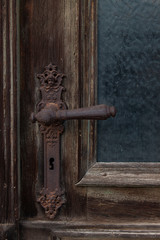 close up of a old door rusty handle