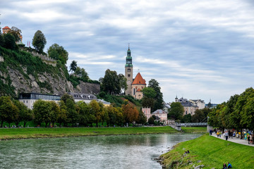 View of the city from the river. Salzburg, Austria