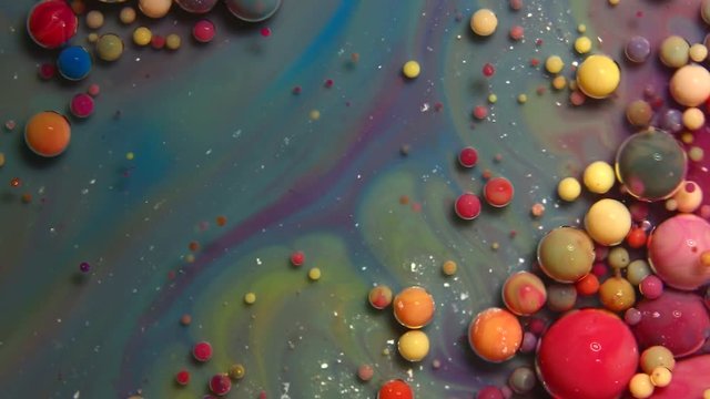 Fantastic structure of colorful bubbles. Chaotic motion. Abstract colorful paint.Chemical Reaction Art Design Colorful Bubbles Moving in Liquid Abstract Pattern Liquid Paint Universe Of Color Concept 
