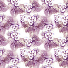 Primula Flowers Seamless Pattern. Watercolor  Background.