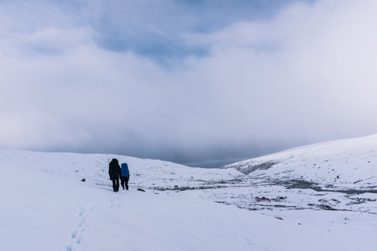 Hikers In Winter Mountains