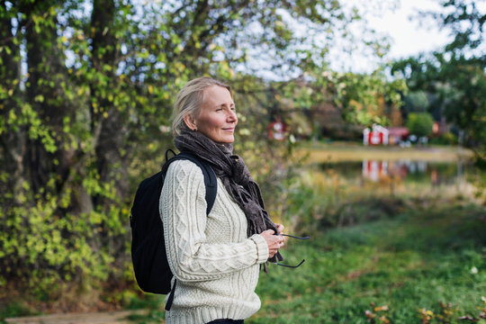 Smiling woman looking away