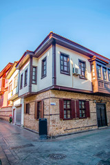 Fototapeta na wymiar close up retro style old house window of Mediterranean architectural culture in Alacati town of Antalya, Turkey