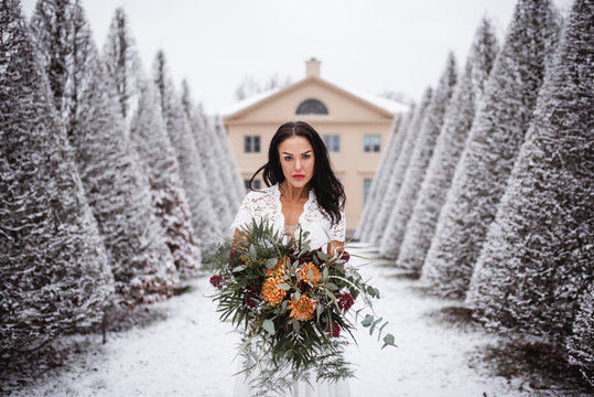 Bride in winter garden