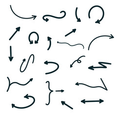 Black set Arrows. Infographic design Stroke. Abstract indicators illustration white background. Collection handdrawn simple modern arrow. Line Doodles Clockwise rotation. Mathematics Wave corner