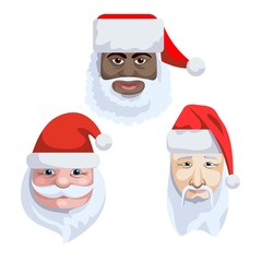 so different Santa. Three color vector icons on white background.