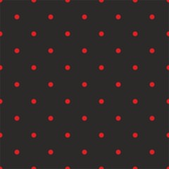 Seamless vector pattern with red polka dots on black background