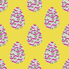 Pattern with multi-colored abstract Easter eggs. Watercolor decorative drawing