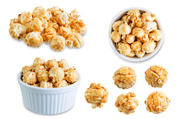 Caramel popcorn on a white isolated background