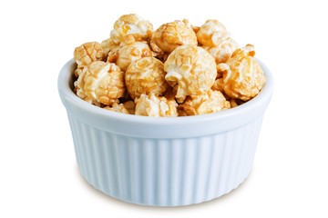 Caramel popcorn on a white isolated background