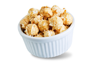 Caramel popcorn on a white isolated background